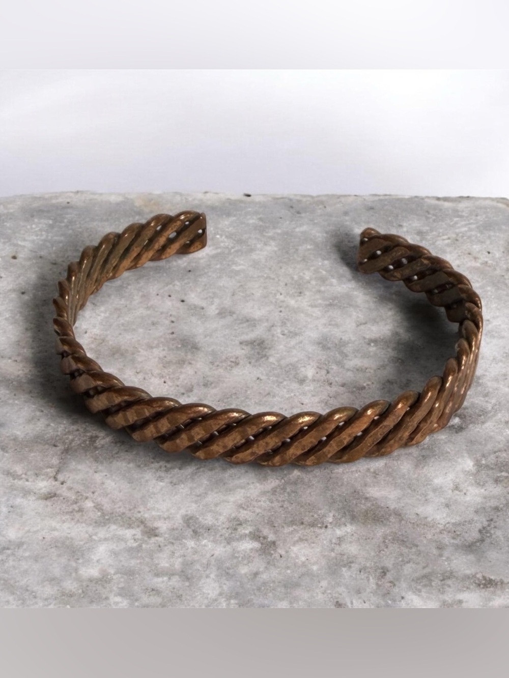 Vintage Rustic Twisted Well Loved Solid Copper Open Cuff Bracelet Unisex Earthy